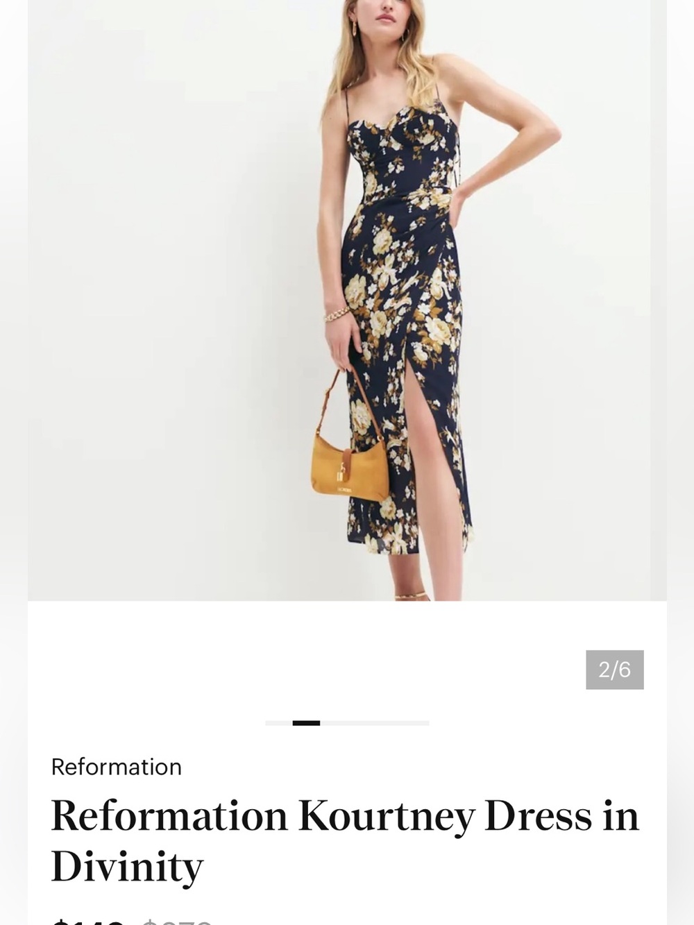 Reformation Kourtney Midi Dress Size 2 in Divinity